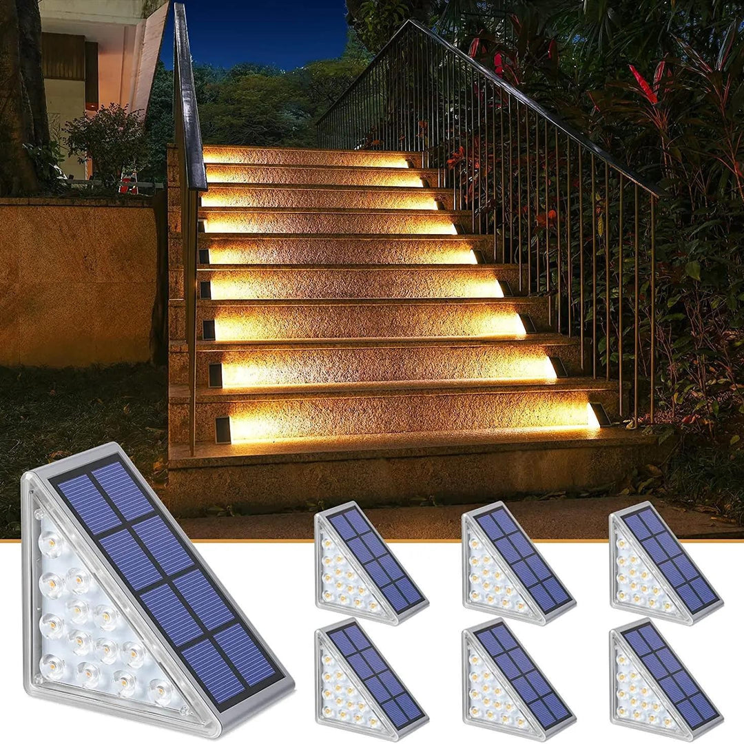 Angled Triangular Solar-Powered LED Stair Step Lights With Dusk-To-Dawn Sensor And Waterproof Mounting Stornfield