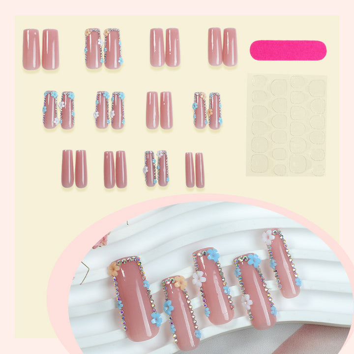 Decorative Press-On Nail Set with Floral and Gemstone Accents Stornfield