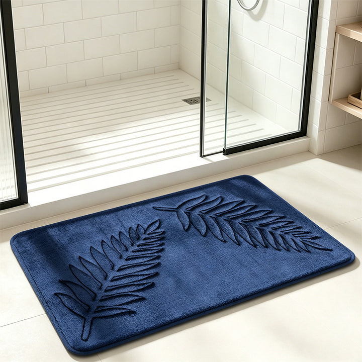 Soft Plush Leaf Design Bath Mat for Bathroom