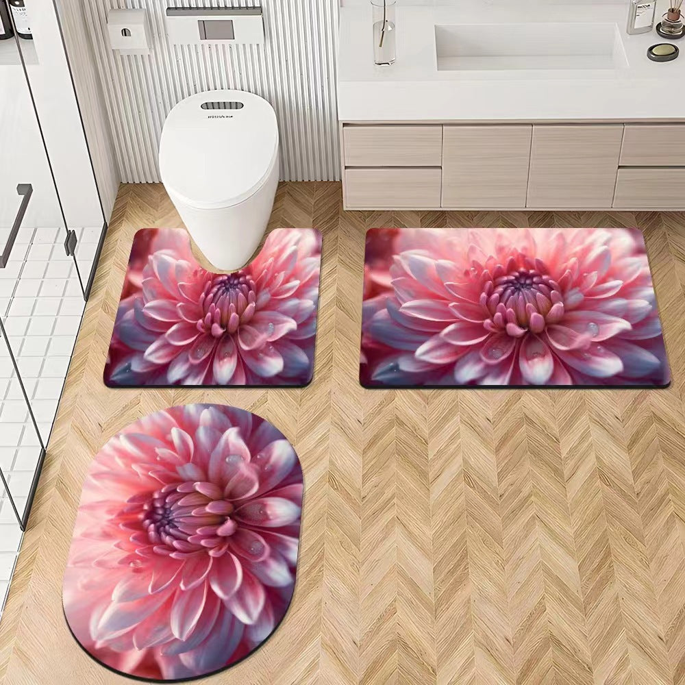Luxurious Floral Bathroom Rug Set