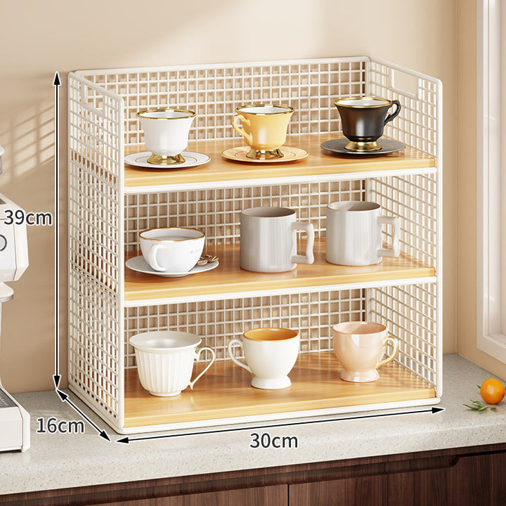 Double-Tier Metal Grid Countertop Organizer Shelf for Cups and Kitchenware