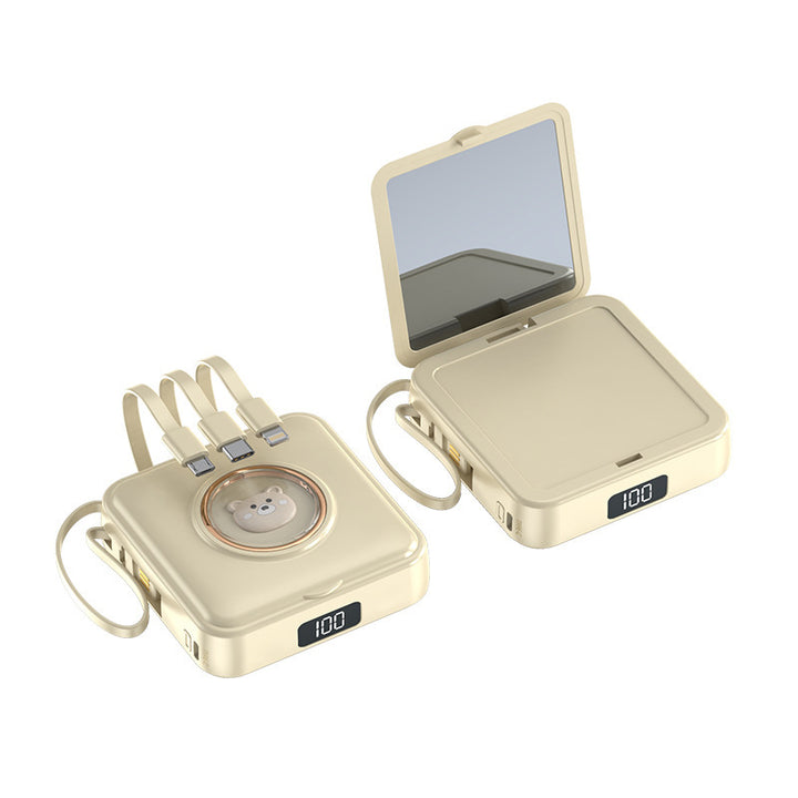 Compact power bank with integrated mirror and multifunction charging cable Stornfield