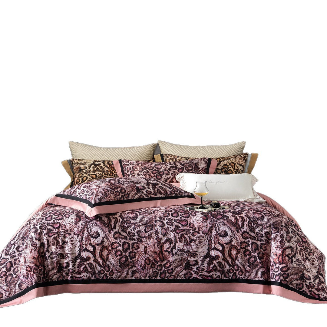 Luxe Leopard Jacquard Duvet Cover Set with Satin-Trim Oxford Shams