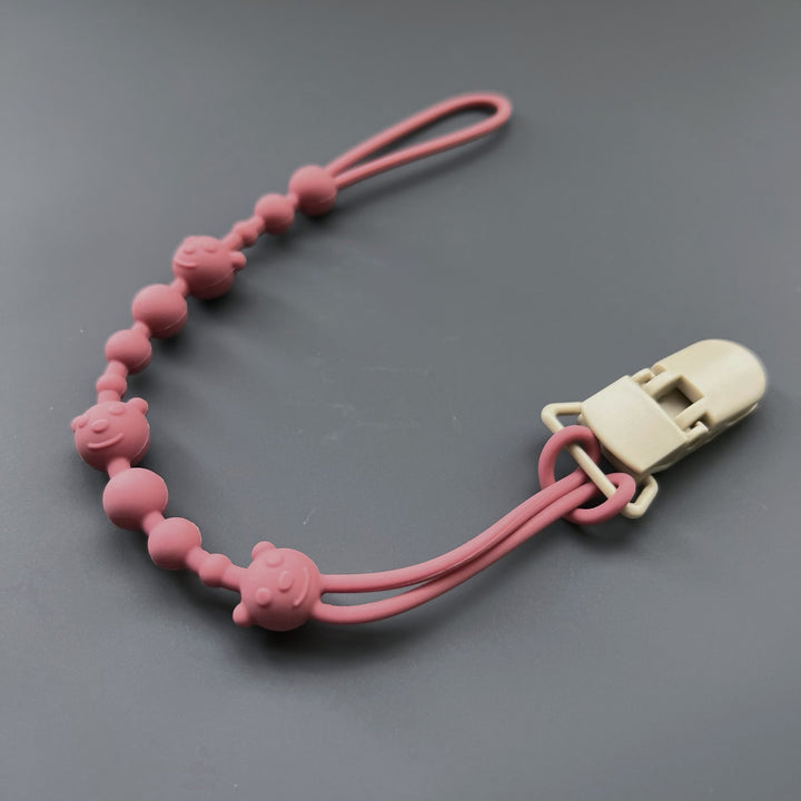 Baby Silicone Bead Teething Pacifier Clip with Wooden Safety Clip