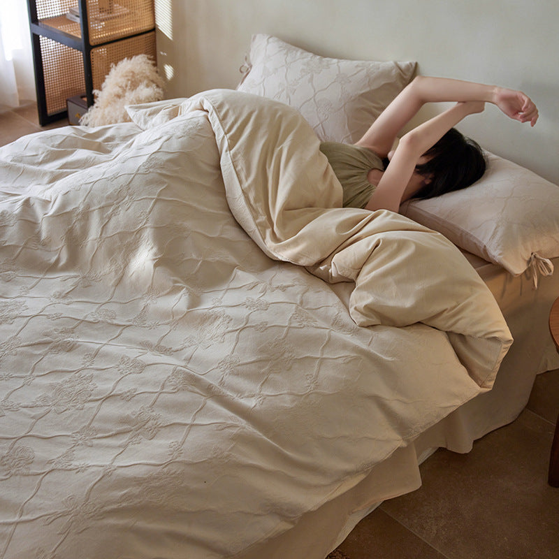 Embossed Botanical Jacquard Duvet Cover Set with Corner Ties and Envelope Shams