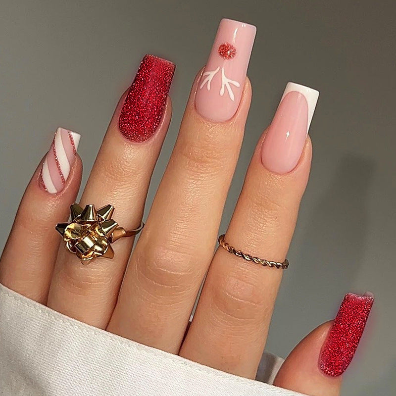 Artificial nail set with sparkling glitter and festive accents Stornfield