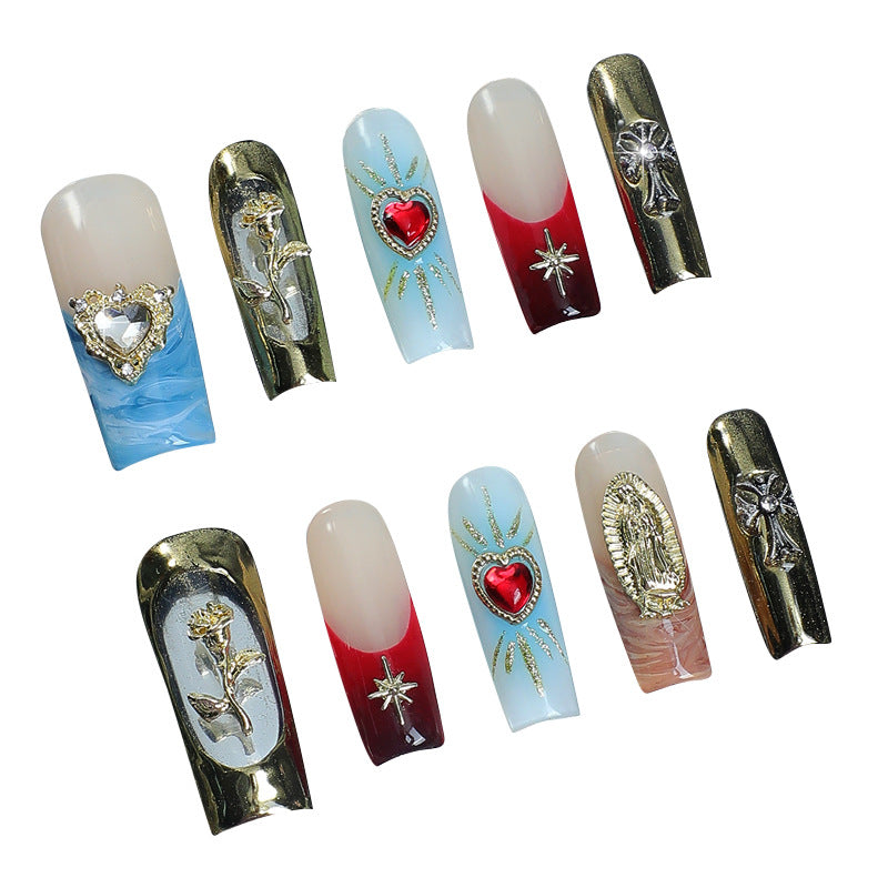 Artificial nail set with cherry motif and sparkling rhinestones Stornfield