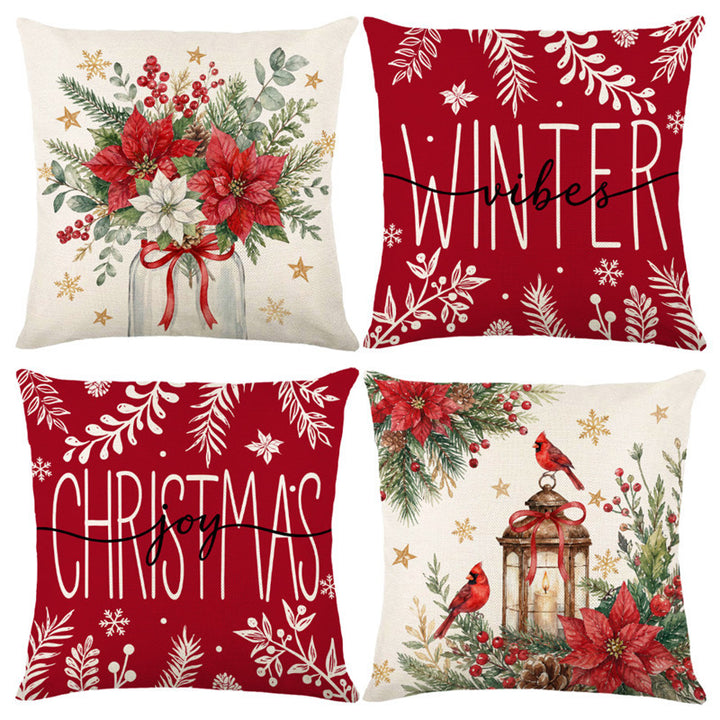 Holiday Winter Vibes Cotton-Linen Square Throw Pillow Cover with Hidden Zipper