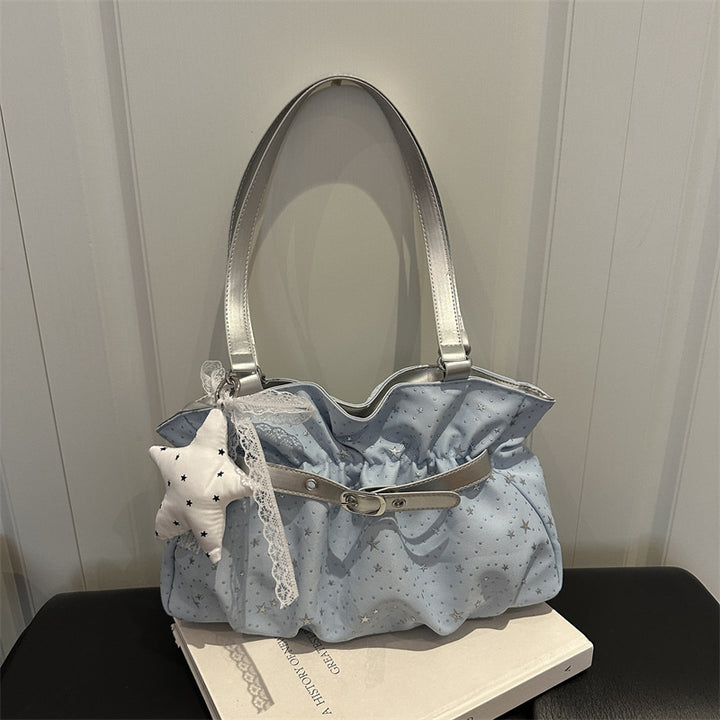 Star-Embellished Ruffled Handbag