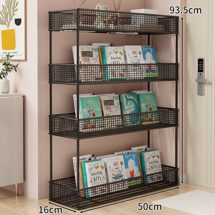Freestanding Mesh Four-Tier Book and Toy Storage Shelf