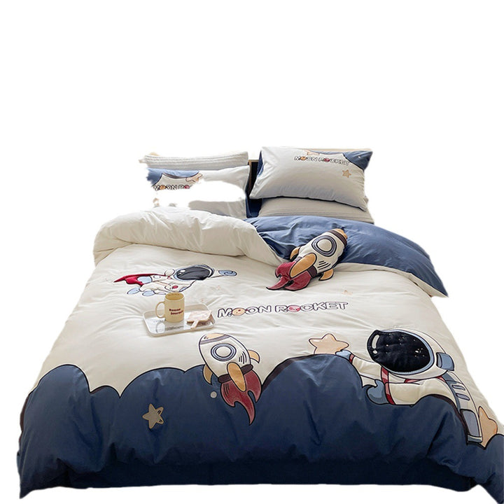 Children's Space-Themed Cotton Duvet Cover and Pillowcase Set