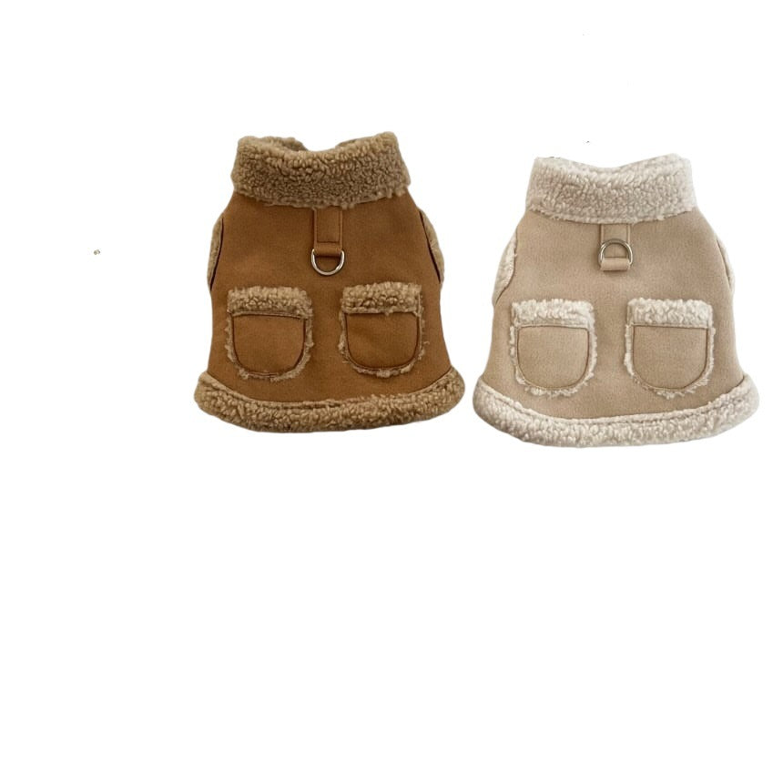 Plush Shearling Reversible Dog Vest with Harness D-Ring
