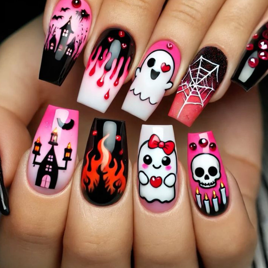 Halloween-Themed Artistic Acrylic Nail Art Extensions Stornfield