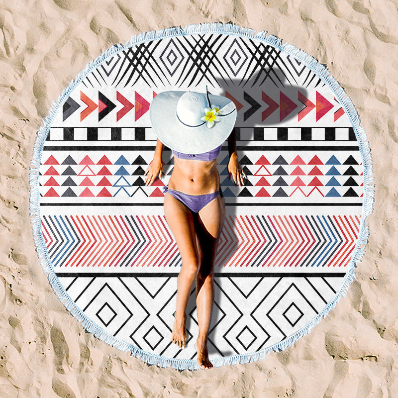 Round beach towel with colorful tropical motif Stornfield