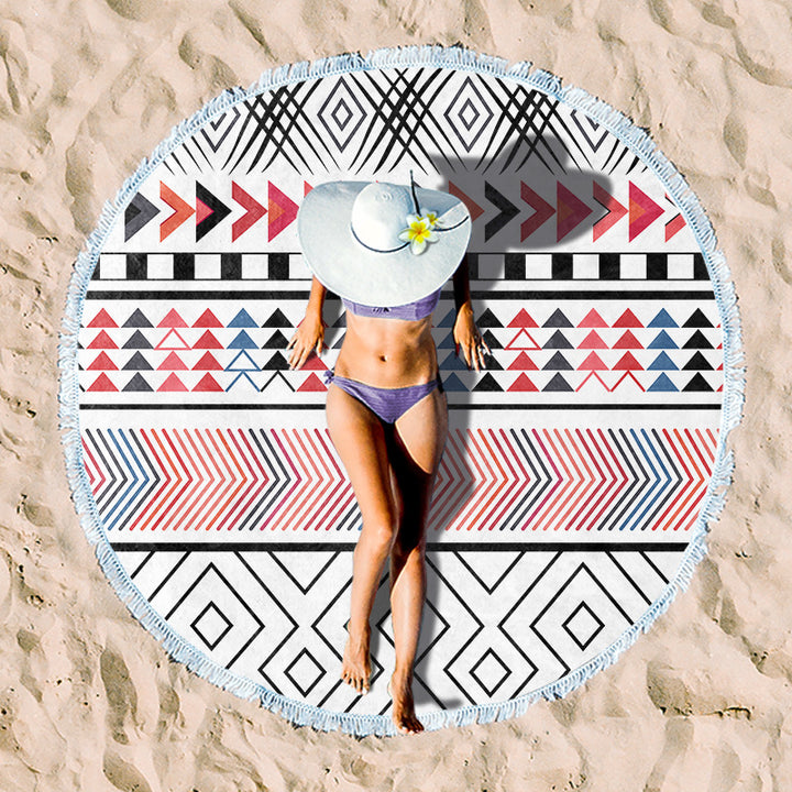 Round beach towel with colorful tropical motif Stornfield