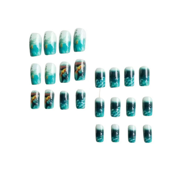 Artificial nails with 3D water drops and fish design Stornfield