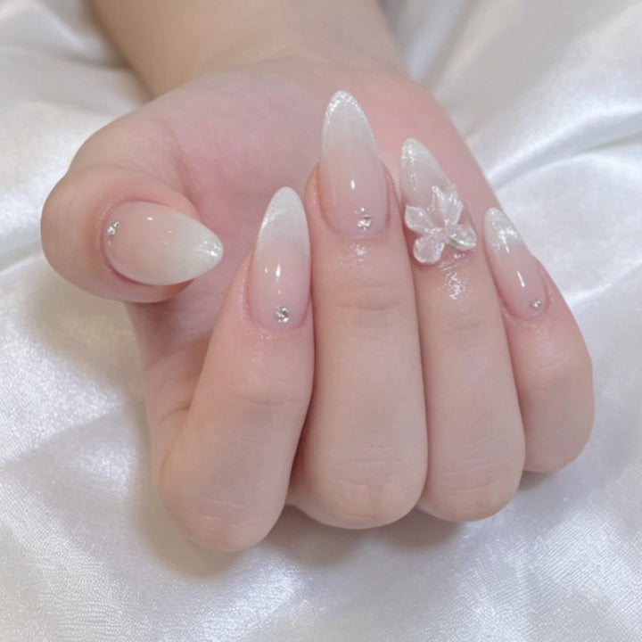 Elegant Press-On Nail Set with Decorative Bow and Rhinestone Accents Stornfield