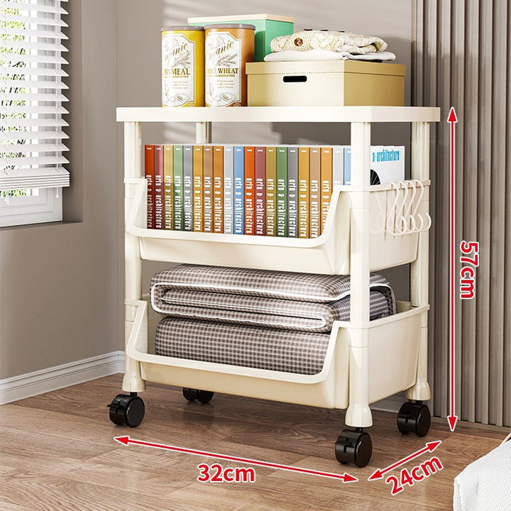 Compact Two-Tier Rolling Utility Cart with Deep Removable Plastic Bins