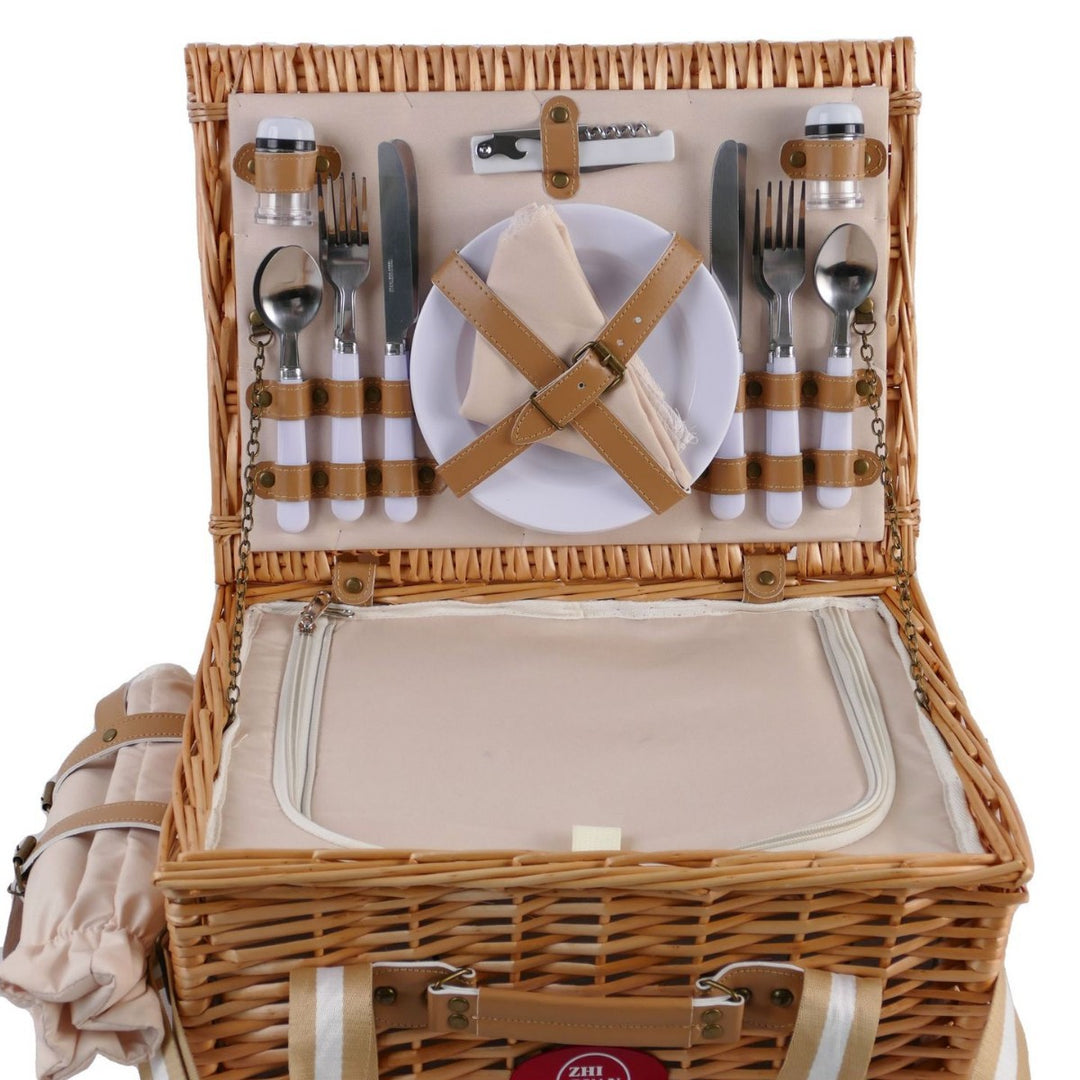 Women's picnic basket with comprehensive dish set and stylish details Stornfield