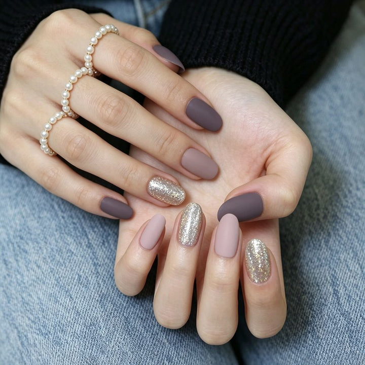 Matte and Glitter Press-On Nail Set