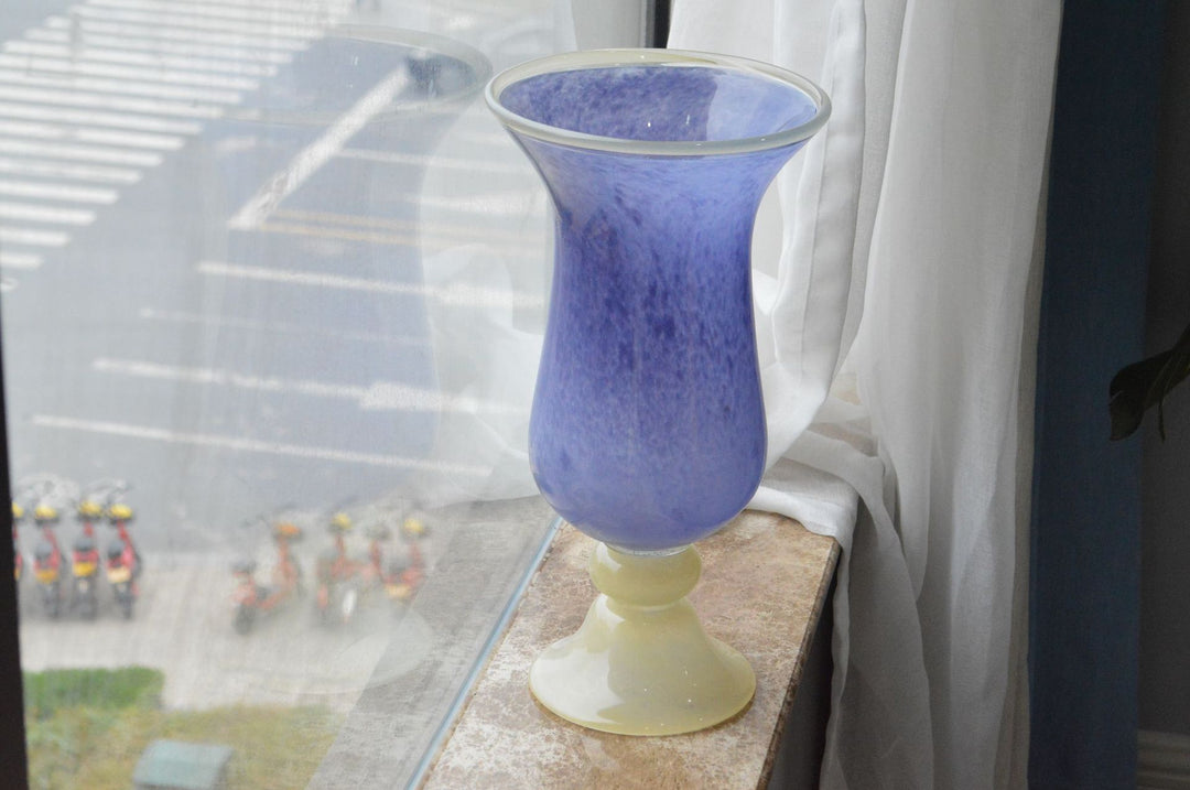 Handblown Fluted Pedestal Art Glass Trumpet Vase Stornfield