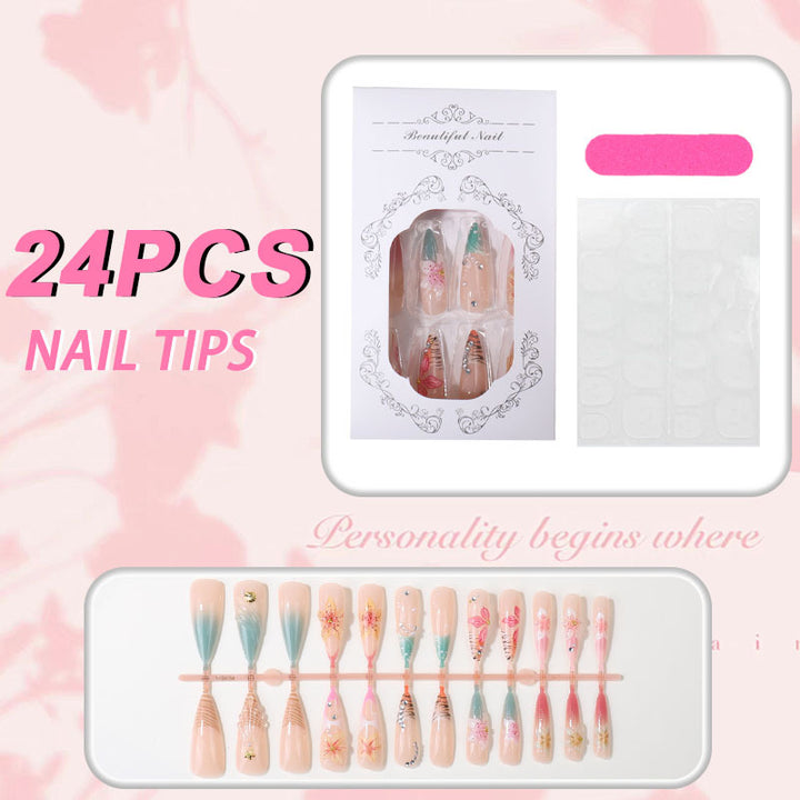 Artistic Floral Design Press-On Nail Tips Set Stornfield