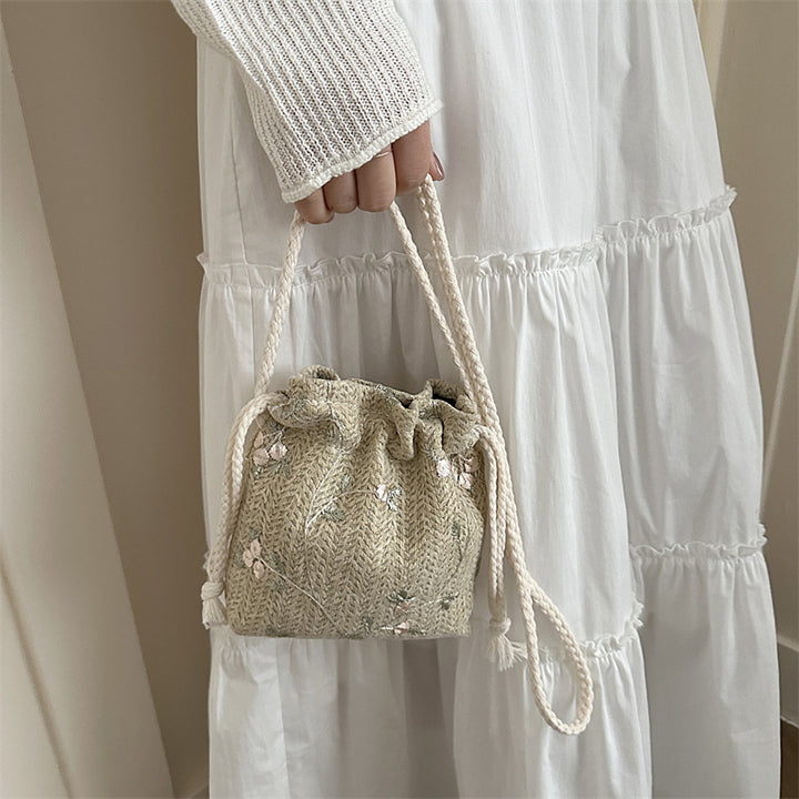 Embroidered Drawstring Mini Handbag
