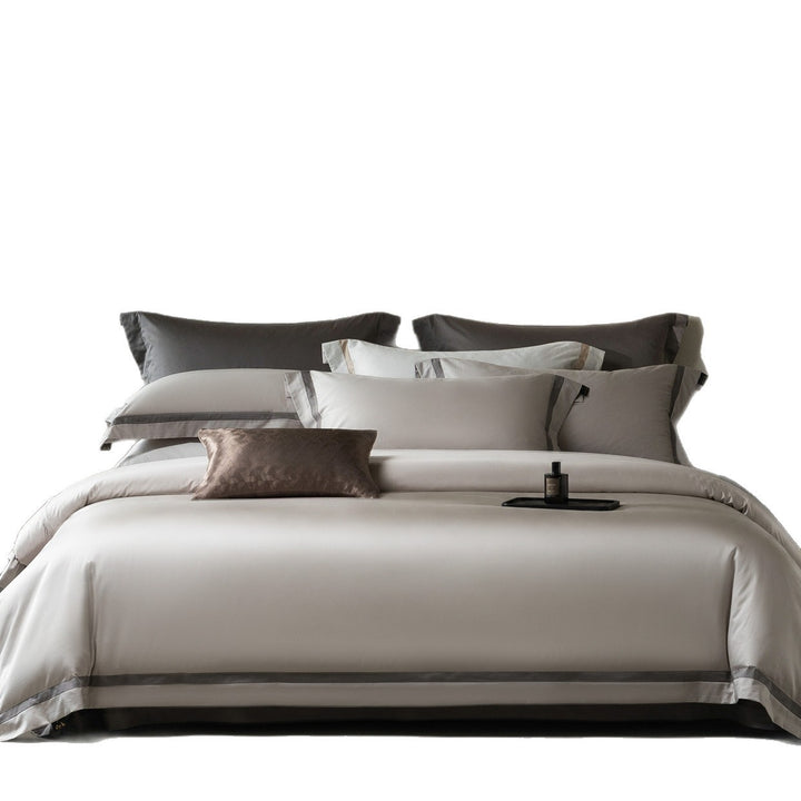 Luxury Two-Tone Cotton Sateen Duvet Cover Set with Double-Trim Border and Euro Shams