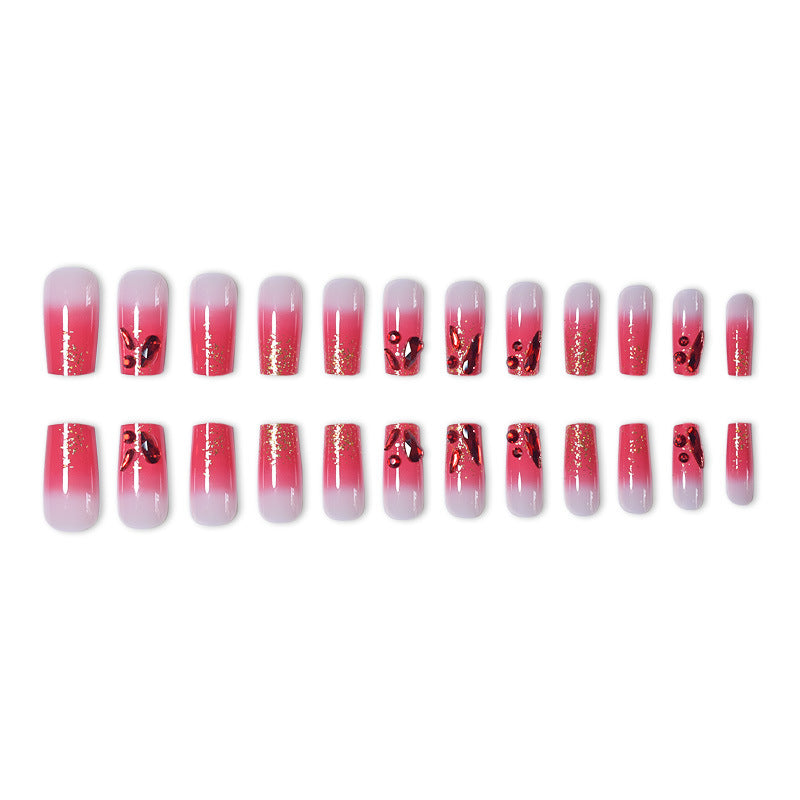 Decorative Acrylic Press-On Nail Set with Gemstone Accents Stornfield