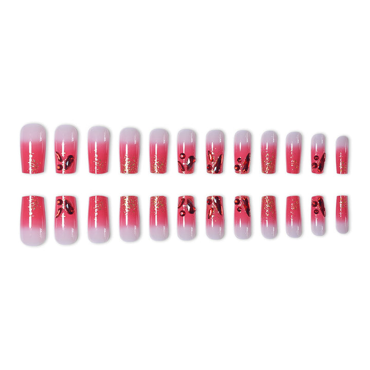 Decorative Acrylic Press-On Nail Set with Gemstone Accents Stornfield