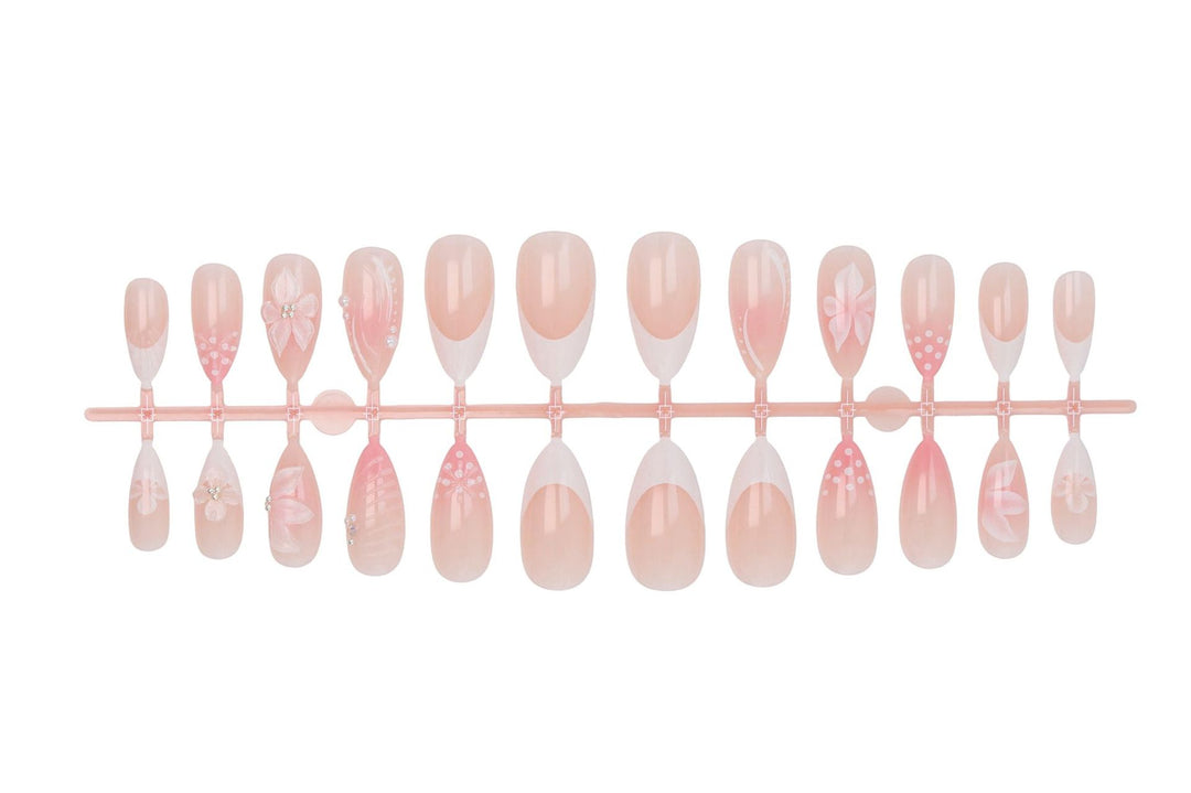Acrylic nail set with elegant 3D flowers and embellished details Stornfield
