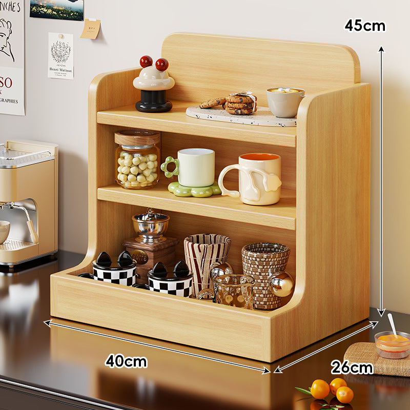Solid Wood Countertop Multi‑Tier Mug, Jar and Spice Display Organizer