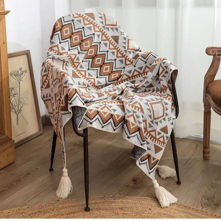 Geometric Patterned Knit Throw Blanket