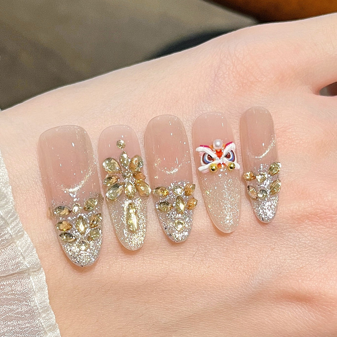 Decorative Rhinestone Floral Press-On Nail Set Stornfield