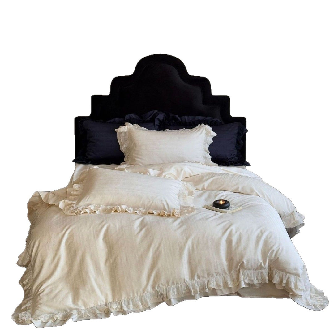 Vintage-Inspired Frilled Jacquard Cotton Duvet Cover Set