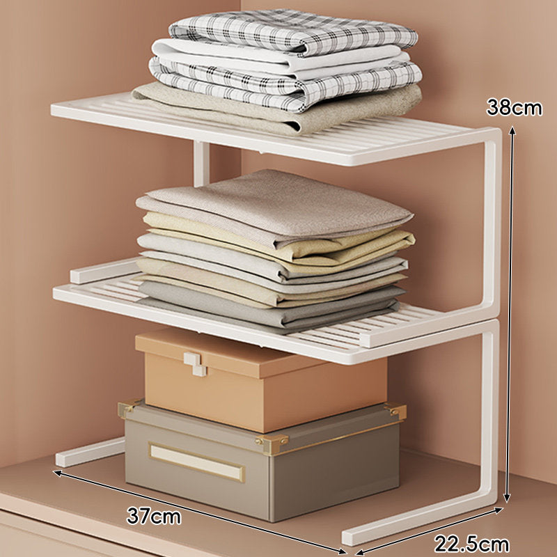 Low-Profile Ventilated Metal Shelf Riser Organizer for Closet and Countertop