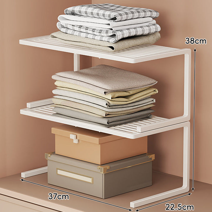 Low-Profile Ventilated Metal Shelf Riser Organizer for Closet and Countertop