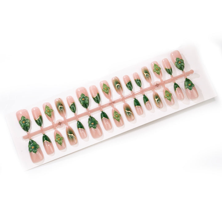 Artistic Floral and Gem-Embellished Press-On Nails Stornfield