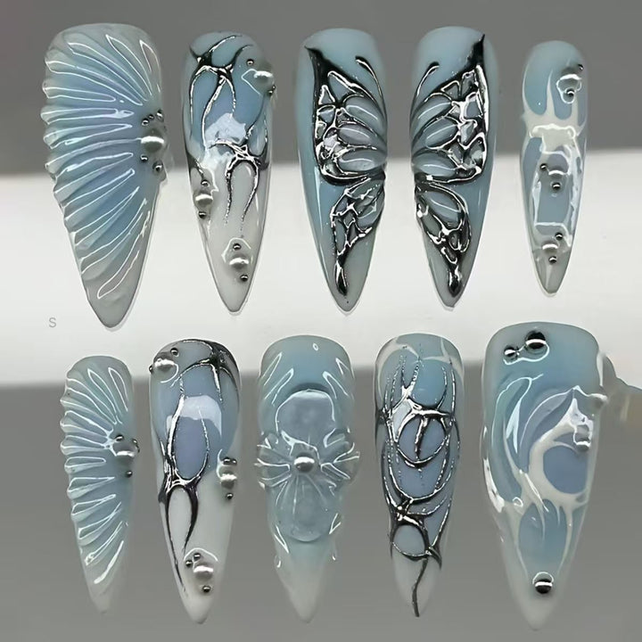 Artistic Floral and Metallic Press-On Nails Stornfield