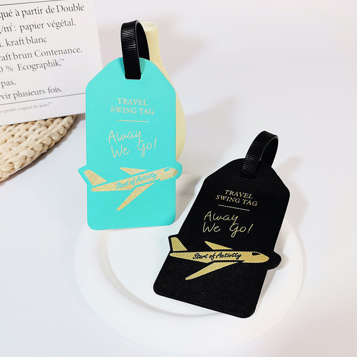 premium travel luggage tag with embossed airplane motif Stornfield