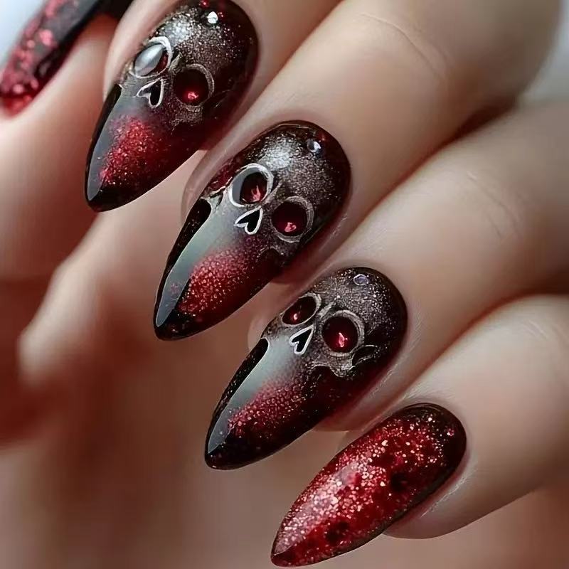 Acrylic nail set with spooky skull design Stornfield