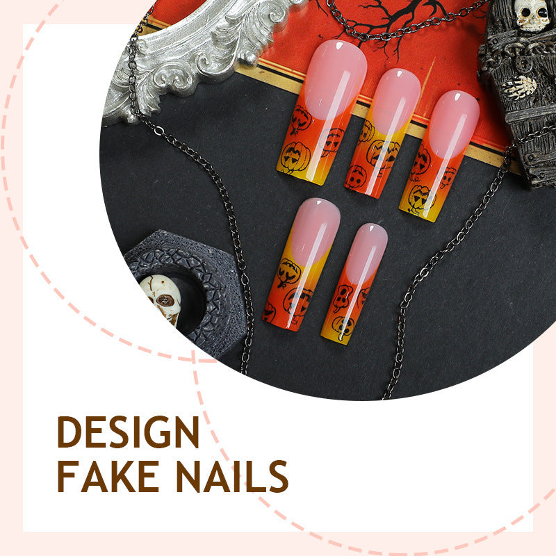 Artificial nail set with Halloween motif and glitter Stornfield