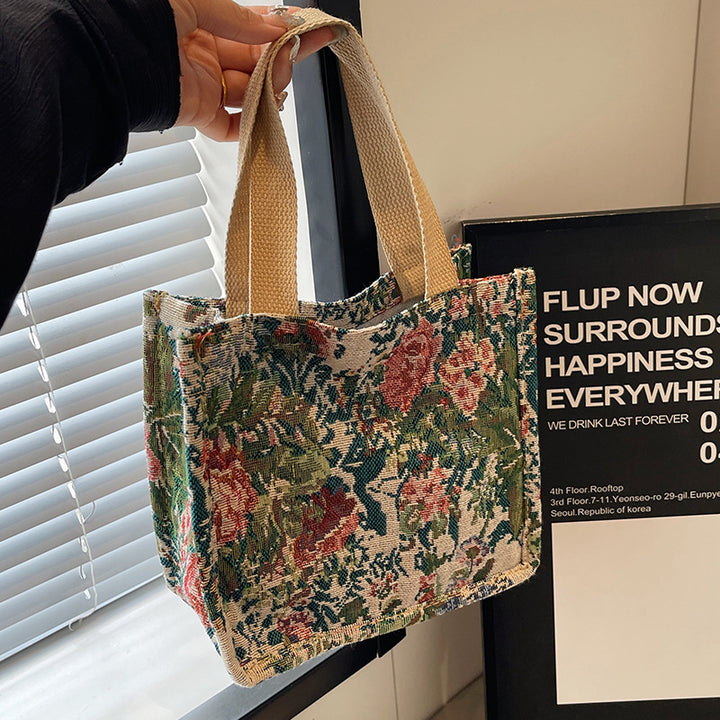 Floral Embroidered Tapestry Tote Bag