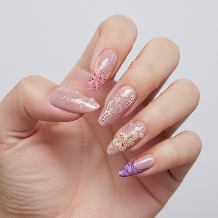 Artistic Floral Press-On Nail Design Stornfield