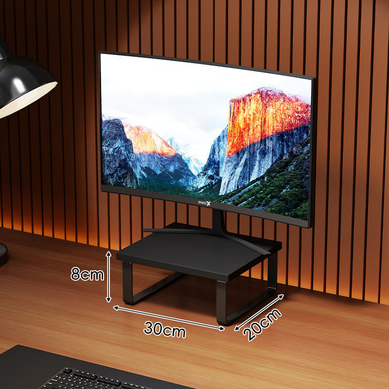 Elevated Wooden-Top Metal Monitor Stand with Under-Storage Shelf