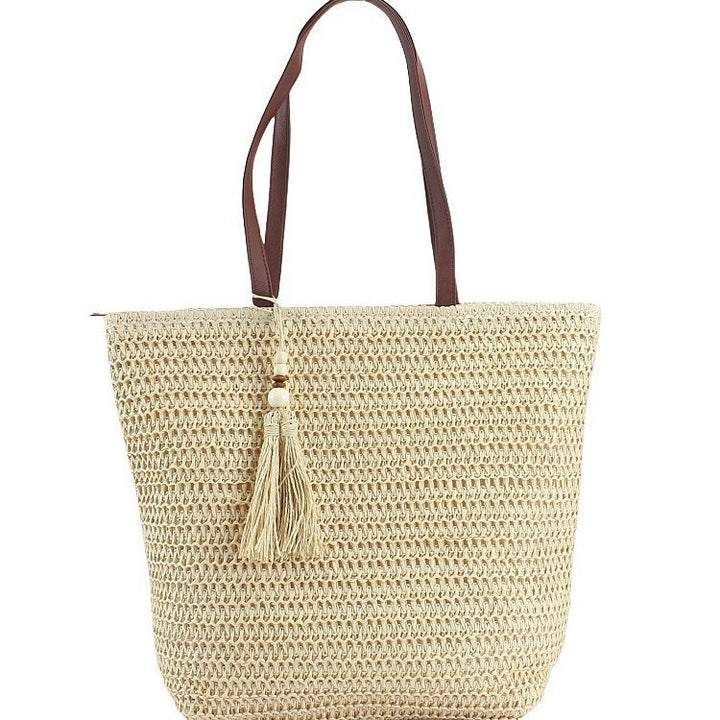 Spacious Shoulder Bag Made of Braided Natural Material with Decorative Tassel Stornfield