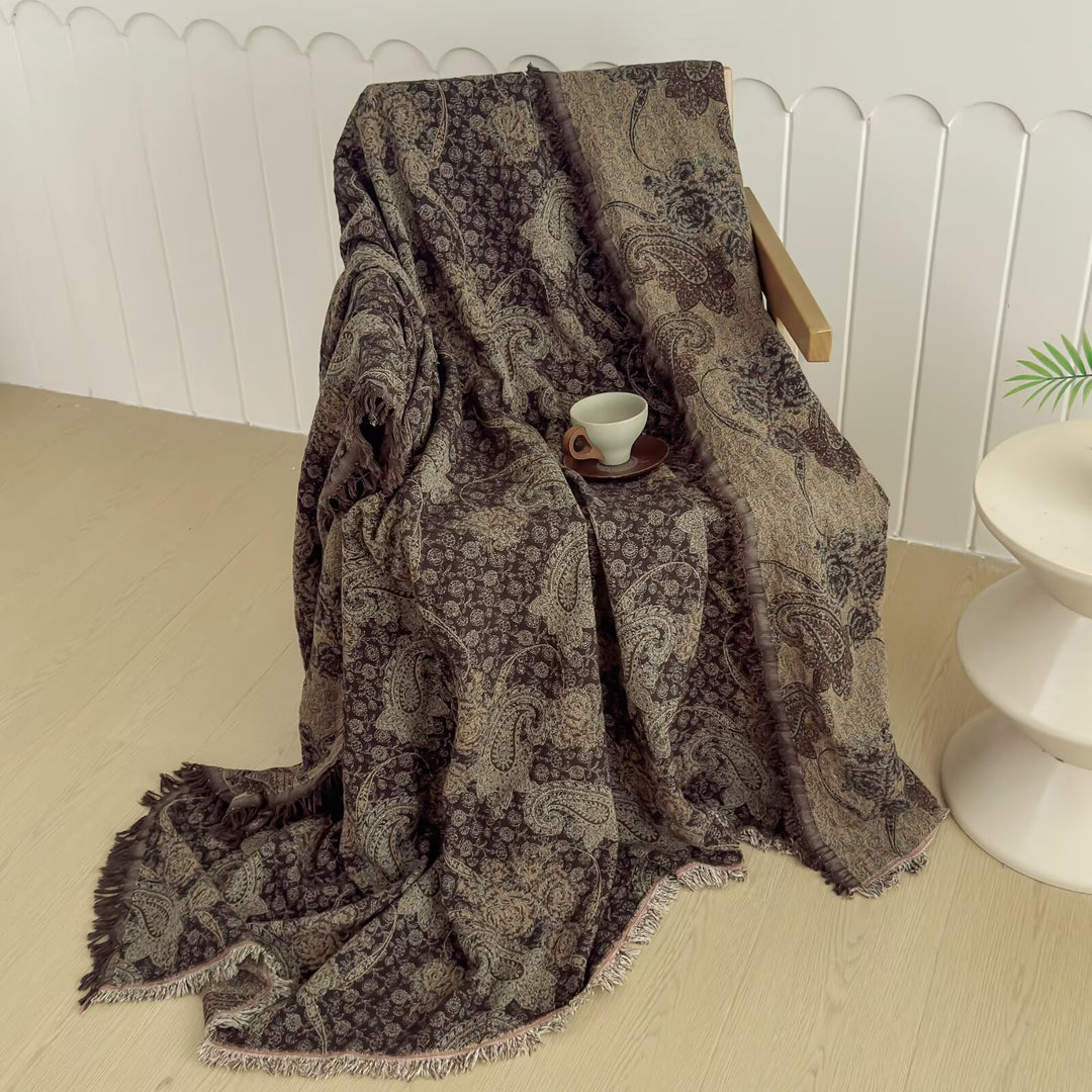 Oversized Jacquard Patchwork Floral Woven Throw Blanket with Fringed Edges