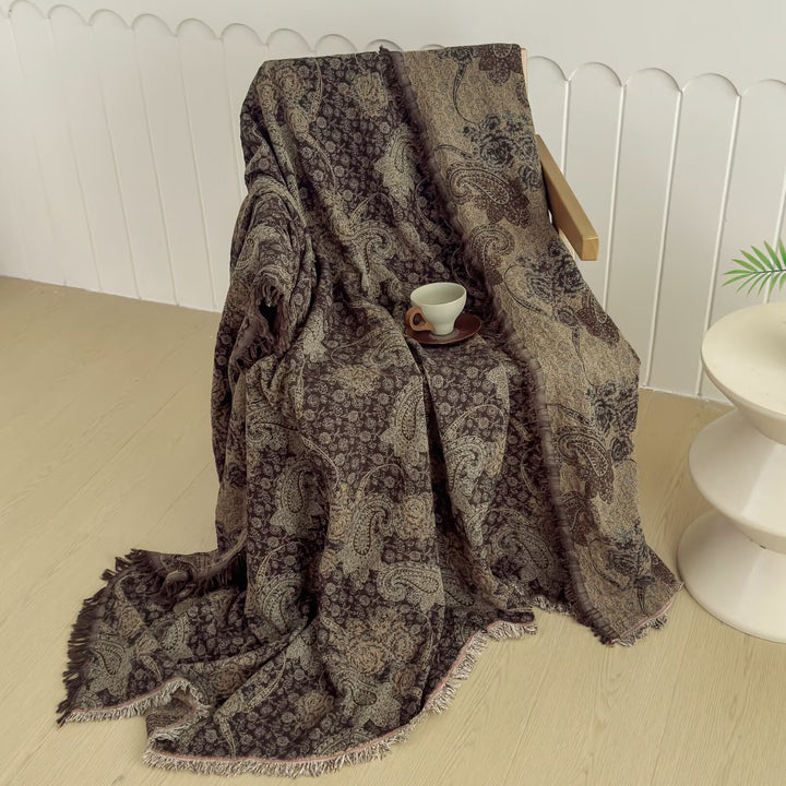 Oversized Jacquard Patchwork Floral Woven Throw Blanket with Fringed Edges