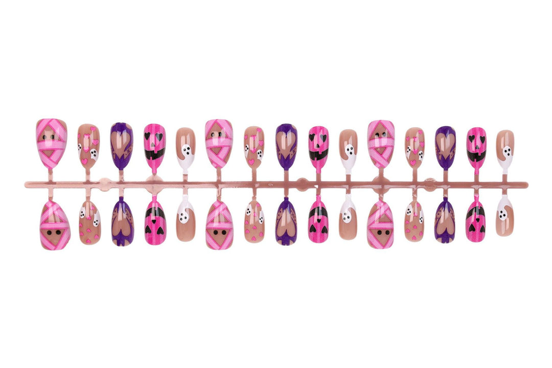 Halloween Artificial Nail Set with Playful Ghost and Heart Designs Stornfield