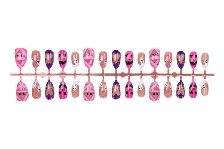 Halloween Artificial Nail Set with Playful Ghost and Heart Designs Stornfield